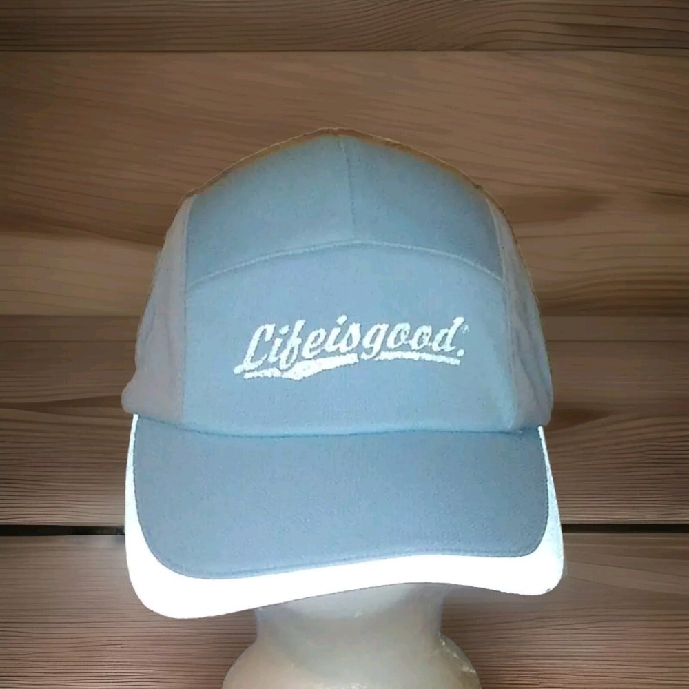 Life is Good Running Hat Women OSFA Light Blue Reflective Mesh Active Cap